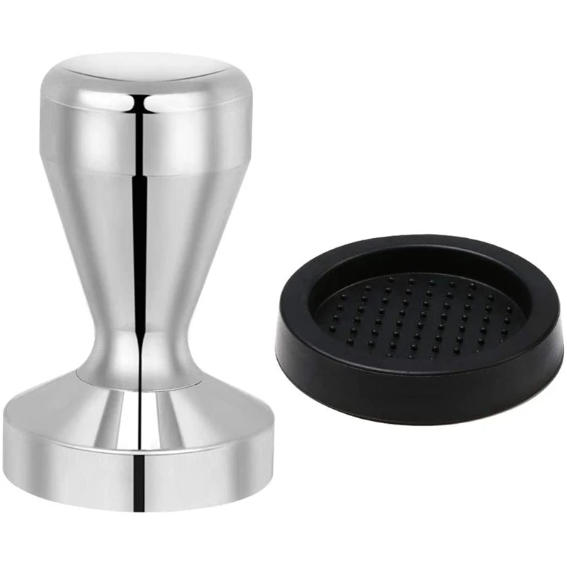 

Coffee Tamper,Espresso Coffee Press Stainless Steel Silver 51mm Tamper Coffee Shop Supplies with Silicone Tamper Mat