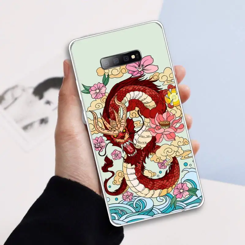 

Chinese Dragon line retro Phone Case Transparent For Samsung Galaxy S A 5 7 8 9 2015 20 edge plus 10 e lite 2019