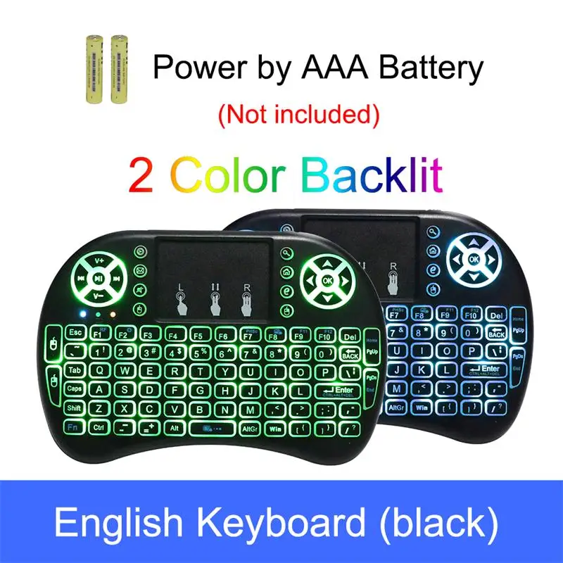 English Backlit I8, русская, английская, Spainish, 2,4 ГГц, с подсветкой, Беспроводная мини-клавиатура, Air Mouse, пульт дистанционного управления с сенсорной панелью для Android TV Box - Цвет: English Backlit