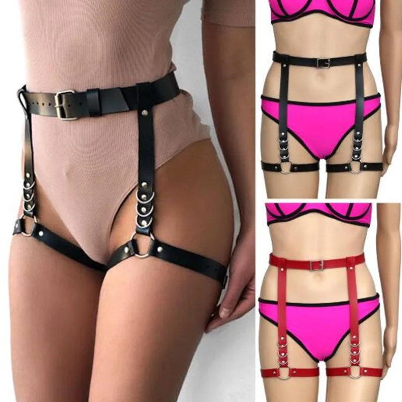 

Women Sexy Harajuku O-Ring Garters faux Leather Women Body Bondage Cage Sculpting Harness Waist Belt Straps Suspenders Belt