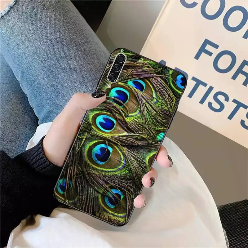 

green blue peacock feathers pattern Phone Case For Samsung galaxy A S note 10 7 8 9 20 30 31 40 50 51 70 71 21 s ultra plus