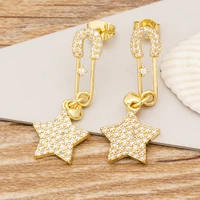 aibef hot sale star design drop earrings charm gold copper cz stone pendant earrings for women engagement party jewelry gift