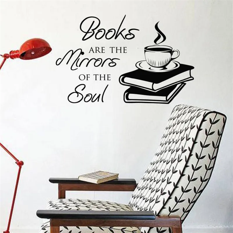 

Наклейка на стену книги-это Зеркала души мотивация чтение кофе винил фотобиблиотека декор для обучения HY1505