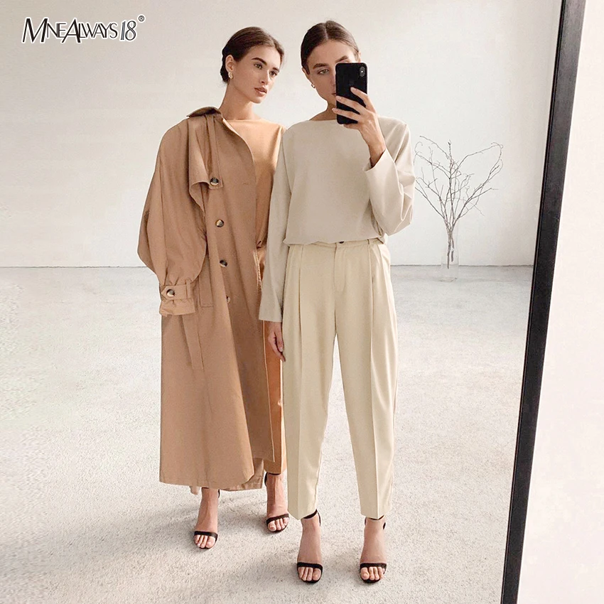 Mnealways18 хаки повседневные брюки с высокой талией коричневая офисная одежда