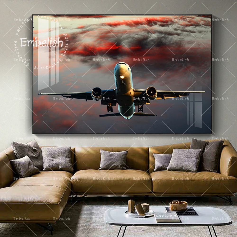 

1 Pieces Airplane Fly To Red Sky Landscape HD Print On Canvas Oil Paintings For Living Room Modern Home Decor Posters Artworks