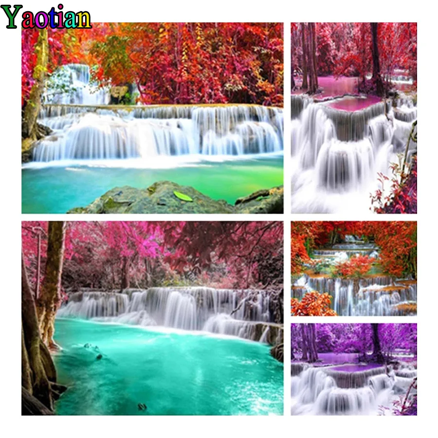 

5D алмазная живопись, природный пейзаж, водопад, полноразмерная круглая Алмазная Вышивка крестиком, Алмазная мозаика, домашний декор