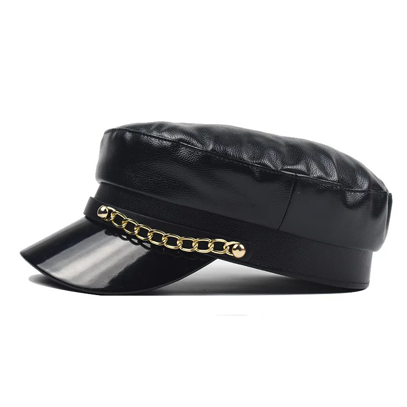 Берет из искусственной кожи в британском ретро-стиле однотонная блестящая