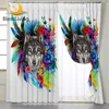 BlessLiving Boho Wolf Window Curtains Watercolor Blackout Curtain Colorful Flowers Window Drapes Floral Living Room Curtains 1PC 1