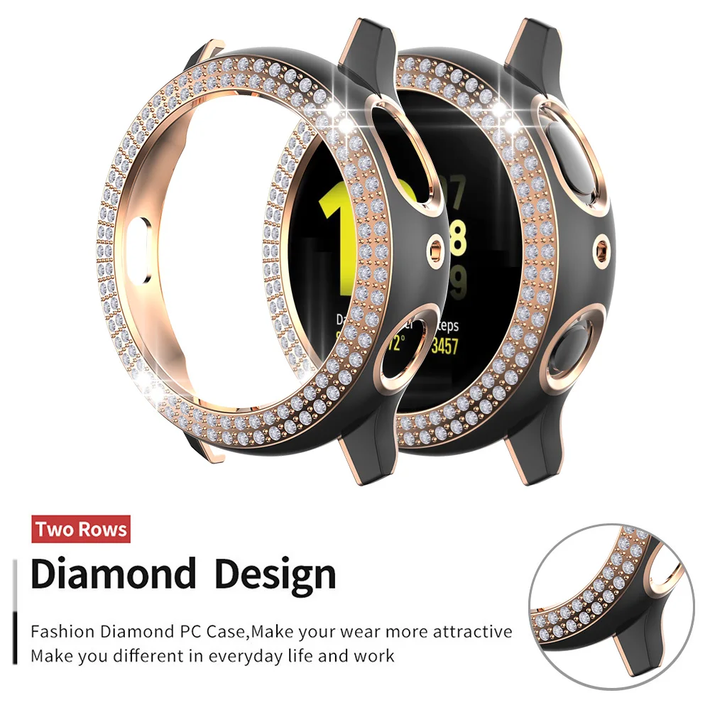 Luxury Two-color Rhinestone PC Case for Samsung Galaxy Watch Active 2 44mm 40mm Cover Active2 Lightweight Bumper Hard Frame