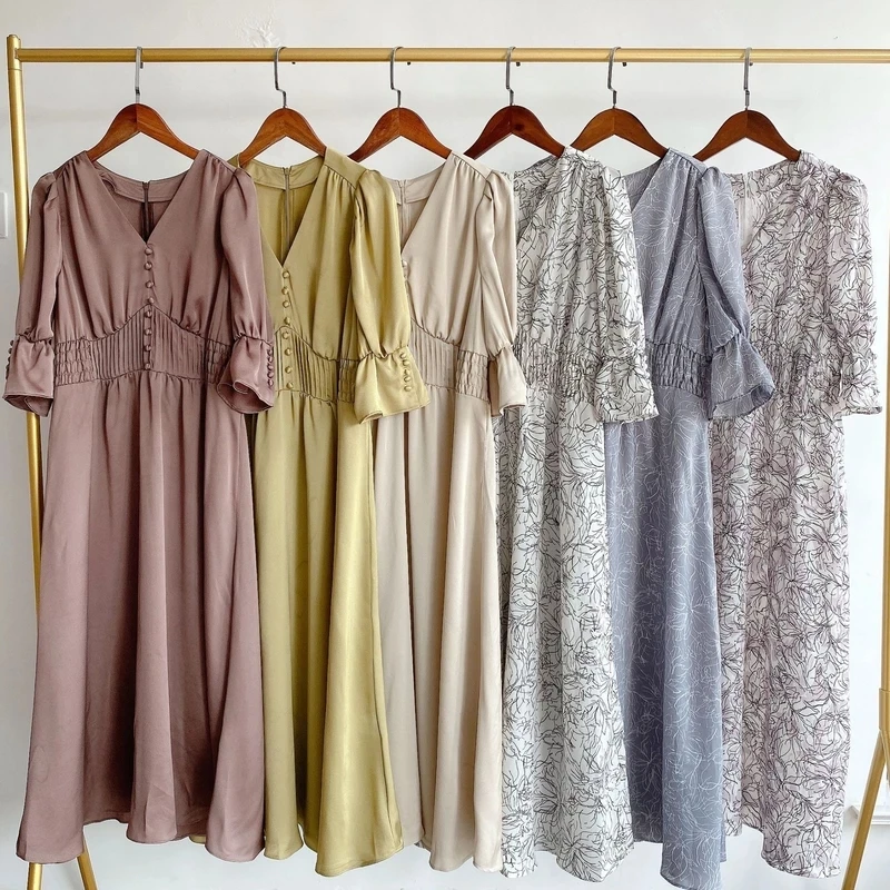 

Elegant Fashion Chic Print Women Dresses V Neck High Waist Slim Fit Aesthetic Vestidos 2021 Spring Summer Sweet Soft Dress