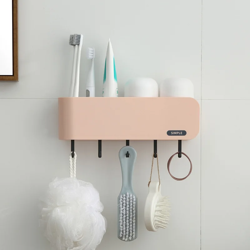 

New Toothbrush Holder With Hooks Plastic Storage Rack Wall-Mounted Wash Organizers Bathroom Organizer Bathroom Tool Rack