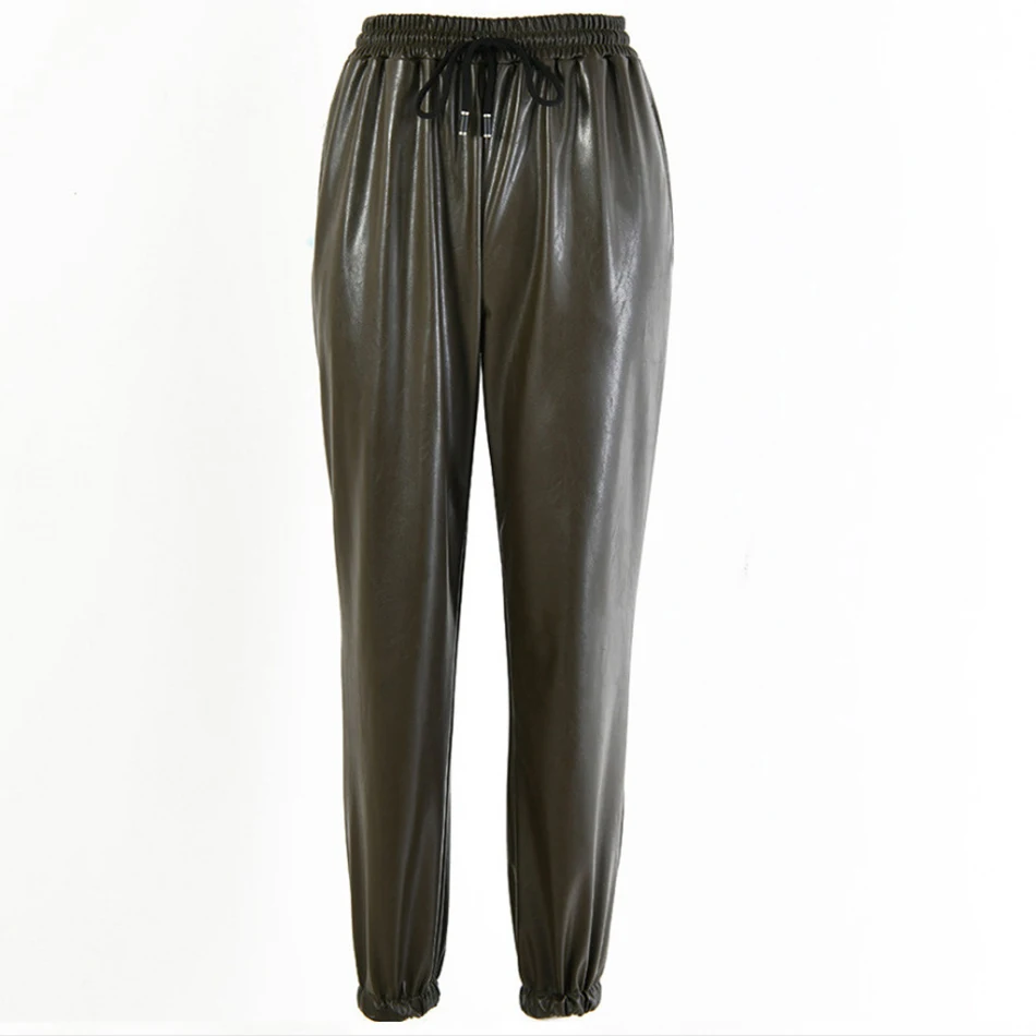 

2020 Fashion Artificial Leather High Waist Pants for Women Casual Pant Pu Sports Autumn winter