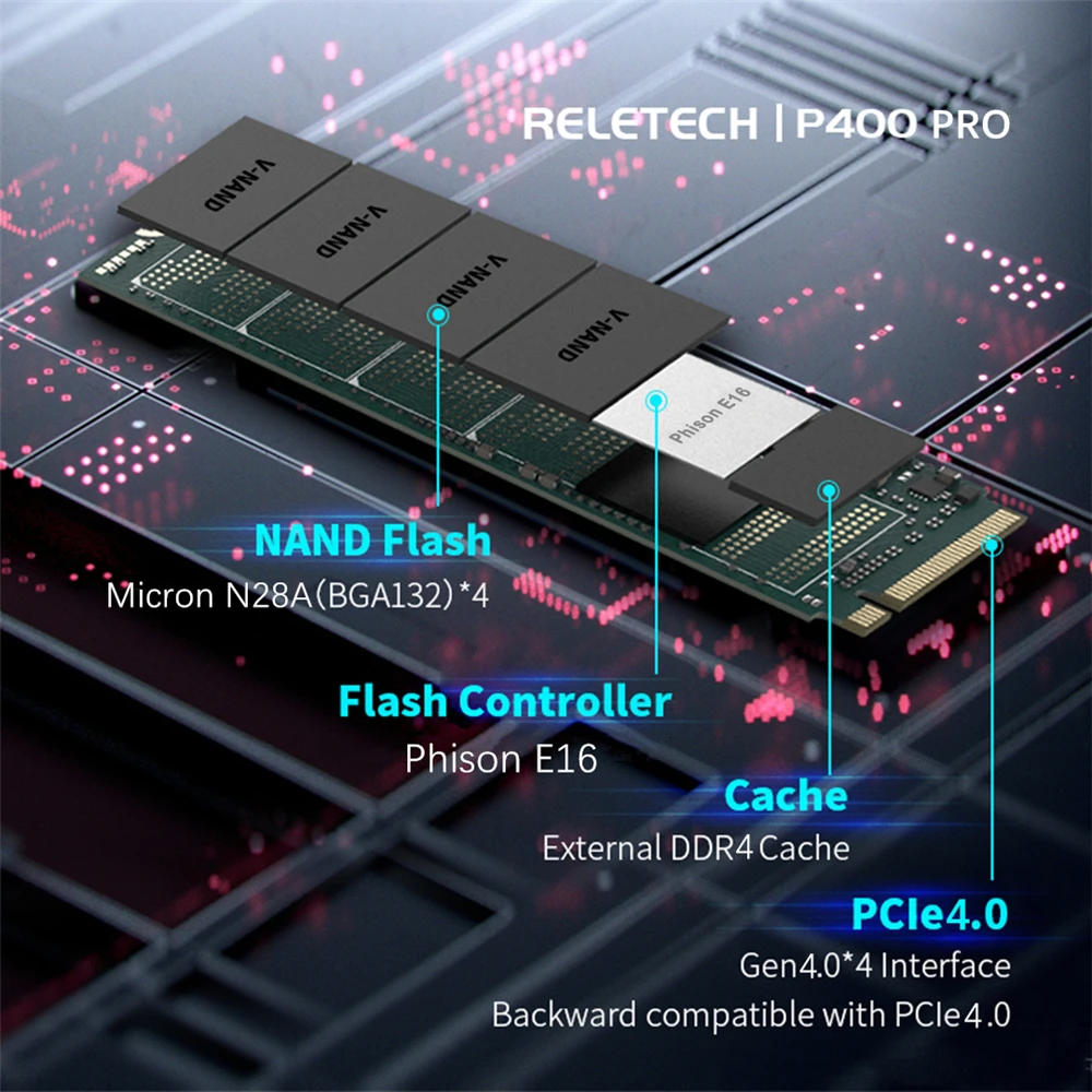 Суперскоростной твердотельный накопитель Reletech P400 PRO M.2 SSD NVMe PCIe Gen4.0 M2 1000 Гб 2000 2280 NAND