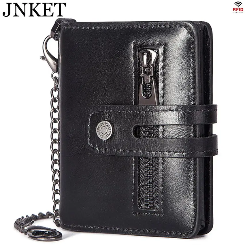 

JNKET RFID короткий кошелек мужской кошелек из коровьей кожи с цепочкой и зажимом для денег