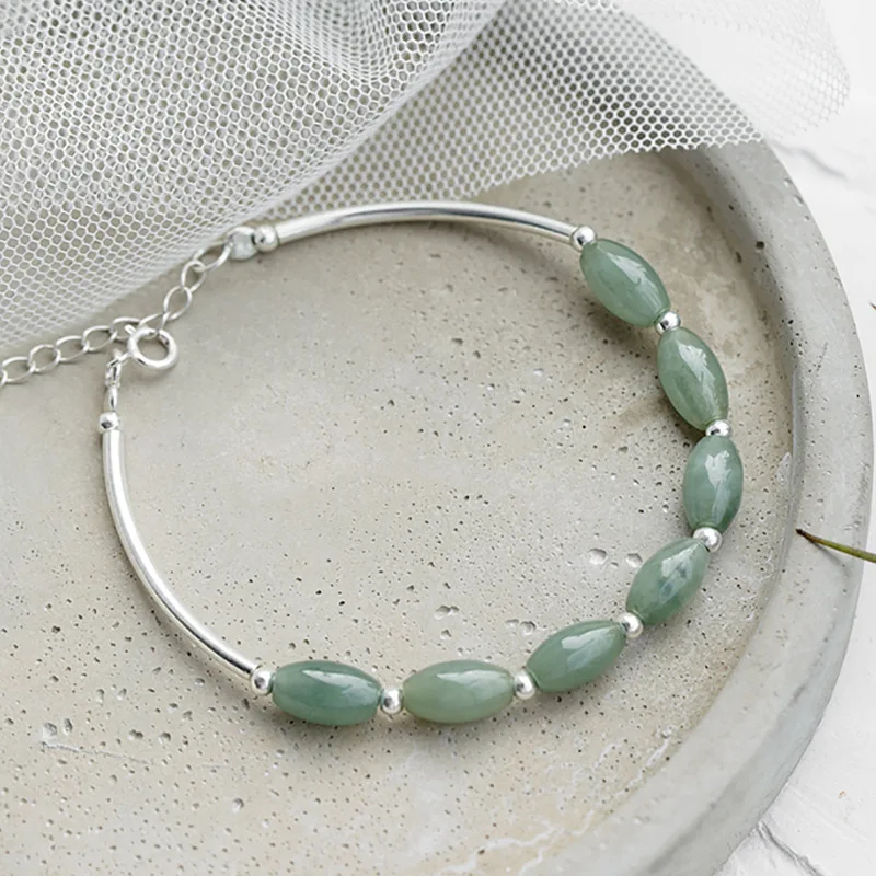 

s925 sterling silver bracelet female jade jade bead female fresh and simple girlfriends bracelet retro design sense