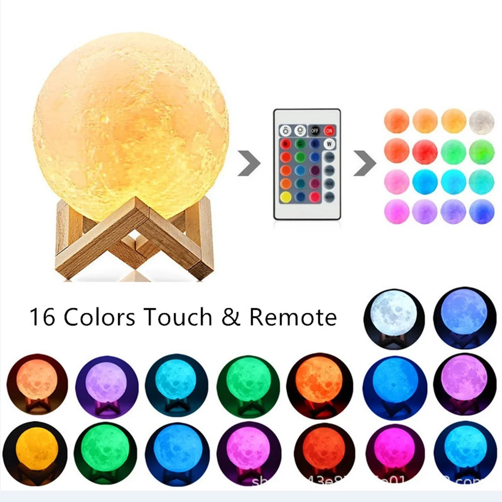 3D Printing Galaxy Moon Light LED Night Light USB Creative Rechargeable Touch Home Decoration Globe BedroomChildren Lover Gift