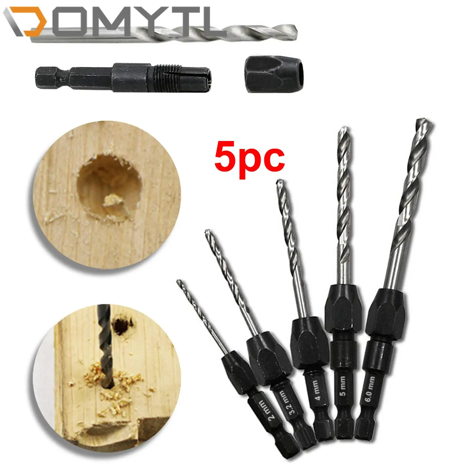 

5pcs HSS Quick Change 6542 Hexagonal Handle Perforated Twist Drill Bits Set #2 #3.2 #4 #5 #6