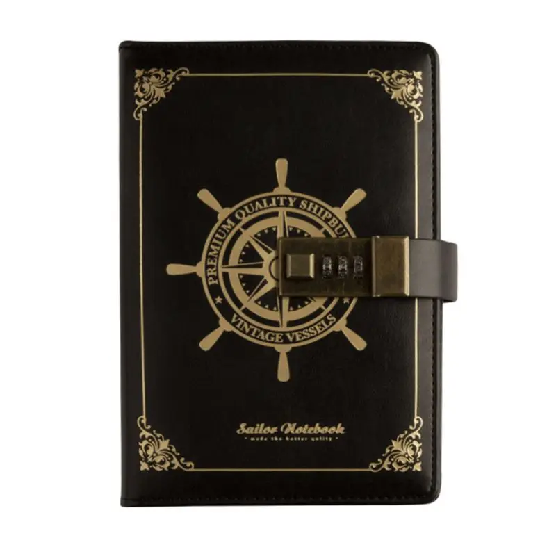 

H55F Vintage B6 Notepad Notebook Diary Planner Agenda Leather Diary Memos with Password Lock School Offices Stationery