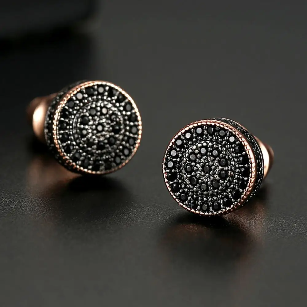 

1 Iced Out Bling Full Rhinestone Round Stud Earrings Colorfrl Black CZ Cubic Zirconia Ear Jewelry Hip Hop Rapper Gifts