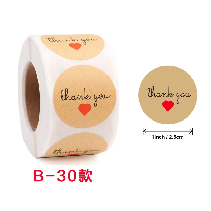 

500pcs Kraft Round Label for Packaging Love Sticker Floral Thank You Stickers for Wedding Party Jewellry Box Handmade Decoration