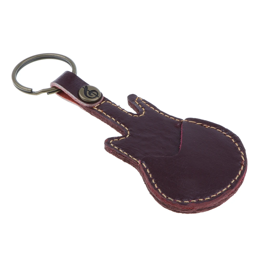 

Brown Guitar Pick Holder Leather Plectrum Case Bag Key Chain Bag Keychain Key Fob Cases Accessories