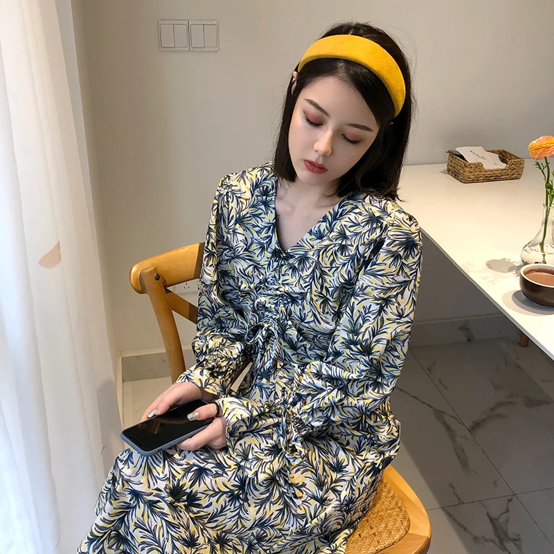 Женское шифоновое платье с цветочным принтом повседневное плиссированное