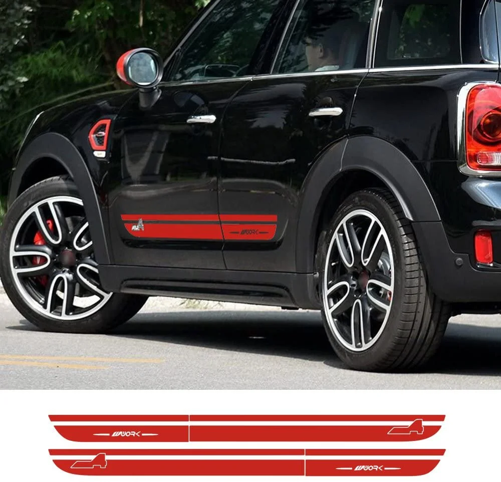 

Для x2 сбоку юбка в полоску тела наклейки на автомобиль JCW Графический All4 стайлинга автомобилей для Mini John Cooper работает Countryman F60 2017-