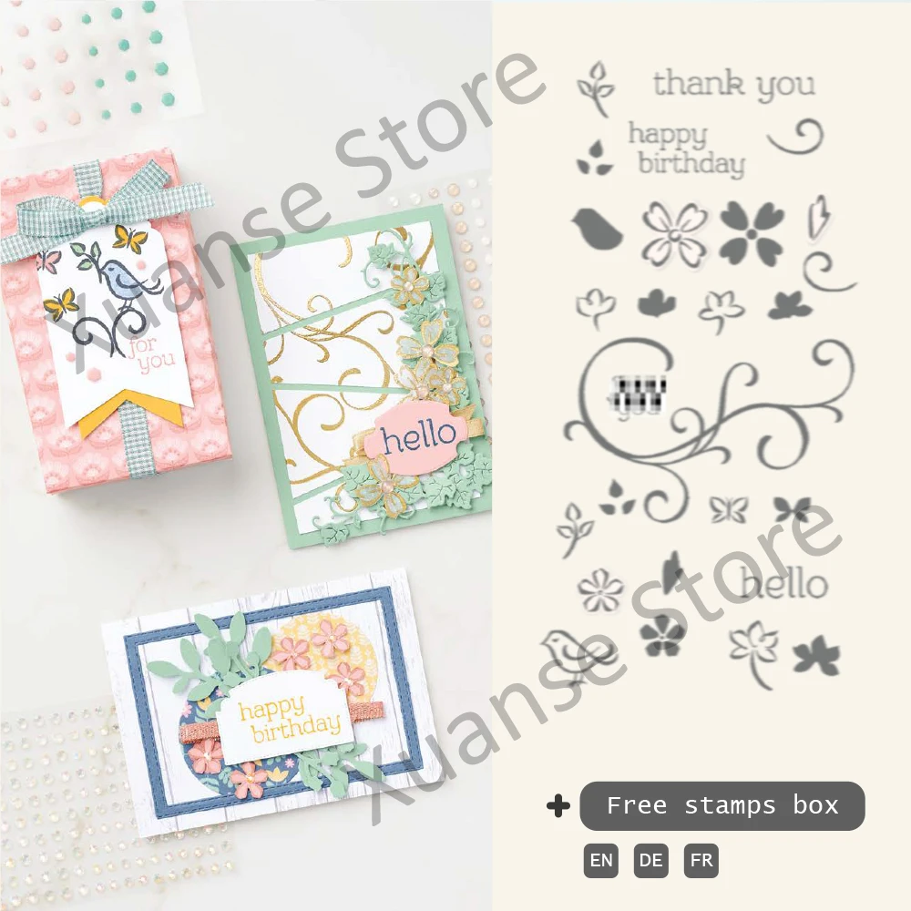 

Happy Birthday Flowers Metal Cutting Dies Clear Stamp DIY Scrapbooking Love Cards Template Stencil Decor Cutting Dies Stamps