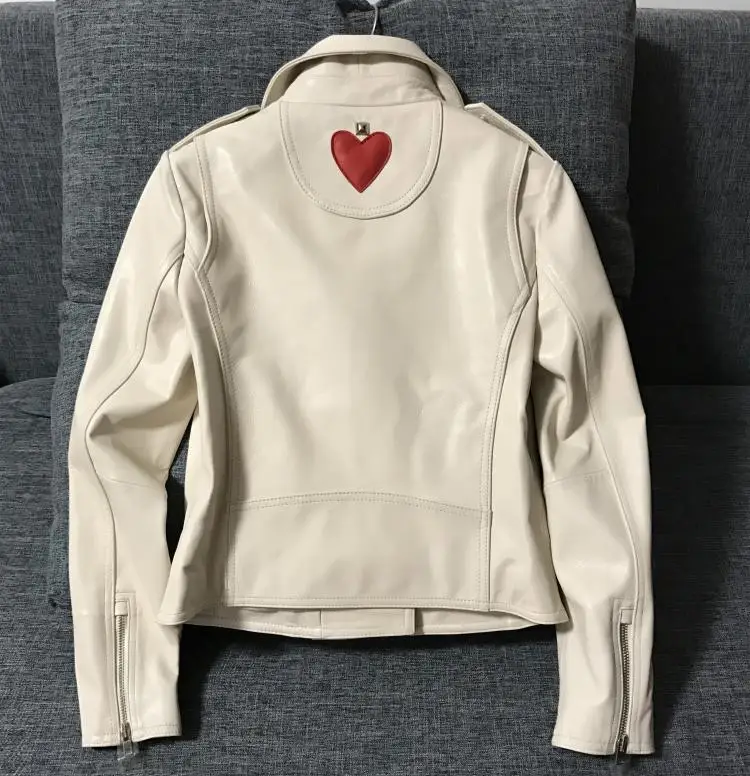 Модная женская кожаная куртка geuine красная бежевая черная приталенная