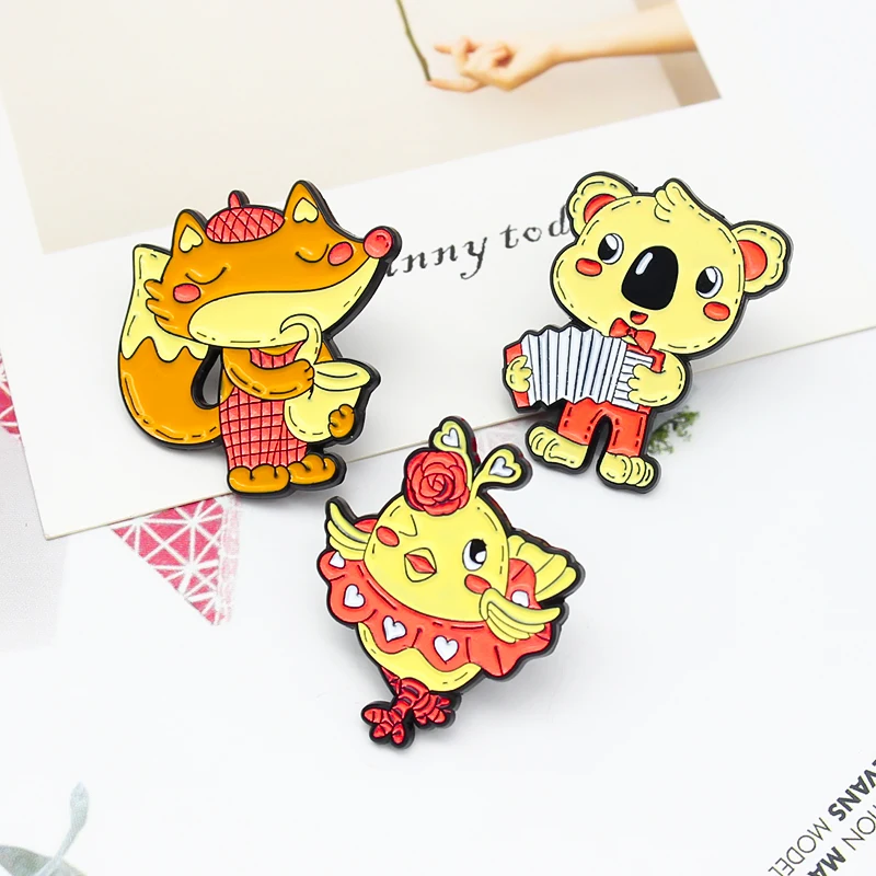 Музыкальные эмалированные булавки GDHY с животными лиса Лев медведь енот изучение