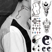 waterproof temporary tattoo sticker simple line cross snake spider deer gossip neck black fake tatoo man woman child flash tatto