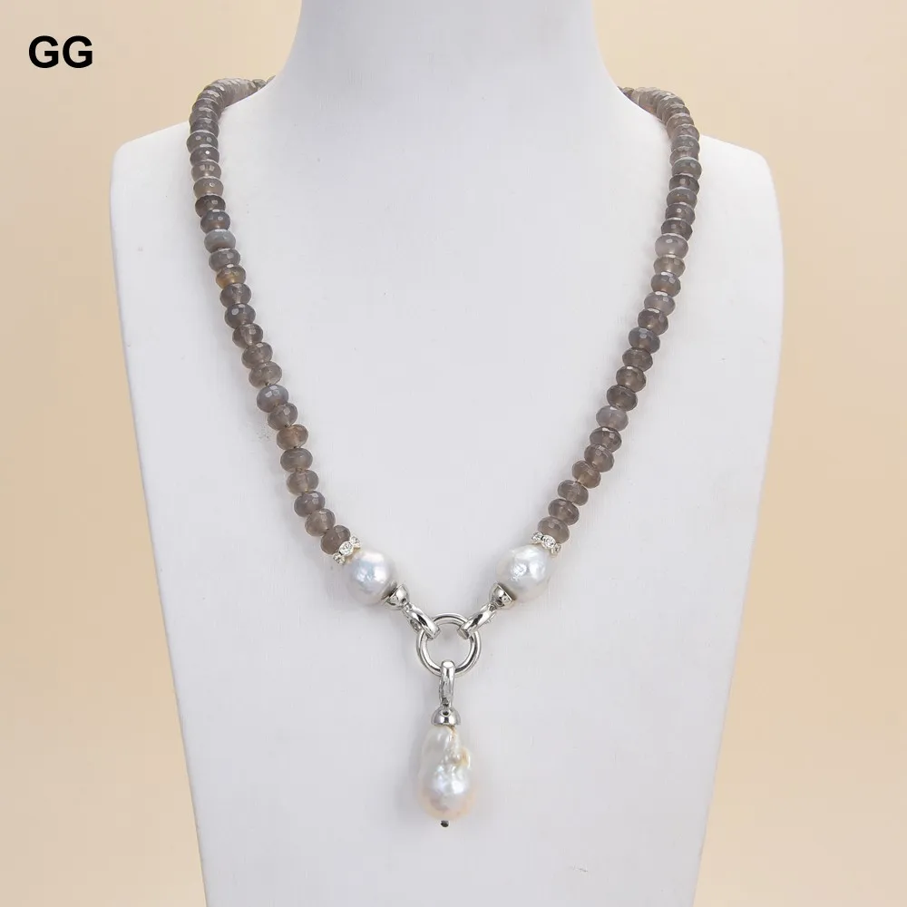 GG Ювелирное Украшение 23 &quotбелый Кеши жемчуг серый Агат кулон ожерелье|necklace