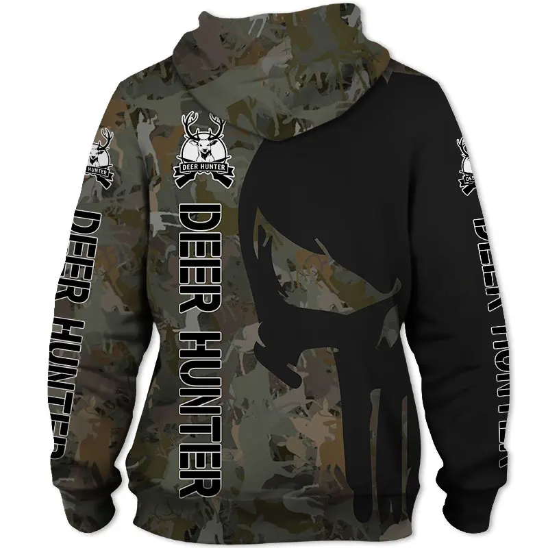 

Black skull print 3D camouflage zipper hooded sweatshirt