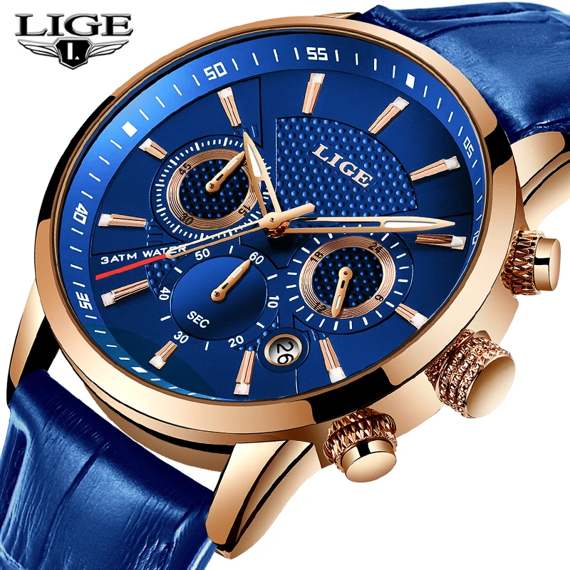 LIGE мужские s часы лучший бренд роскошные кожаные повседневные кварцевые военные