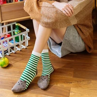 autumn and winter new style korean cartoon socks womens cotton tube socks striped cat fun cotton socks