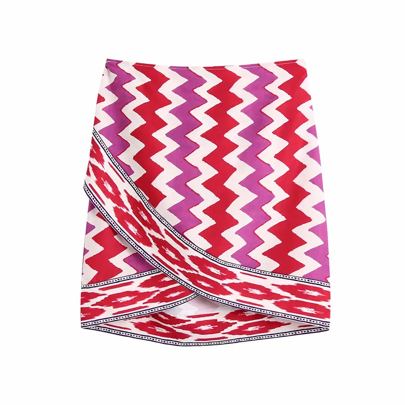 

ZA 2021 High Waist Sarong Skirt Women Print Beading Applique Asymmetric Sexy Skirts Woman Chic Wrap Tied Mini Summer Skirt