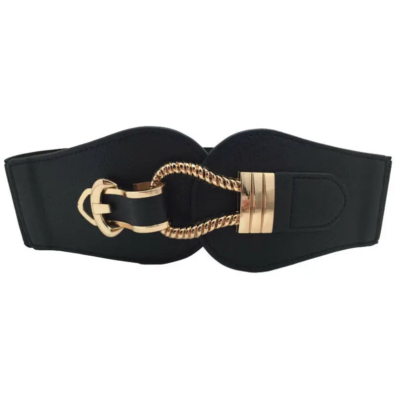 

Retro Elastic Stretch Women Waistband Solid Color Metal Adjustable Buckle Wide Waist Belts Female Dress Shirt Accessories