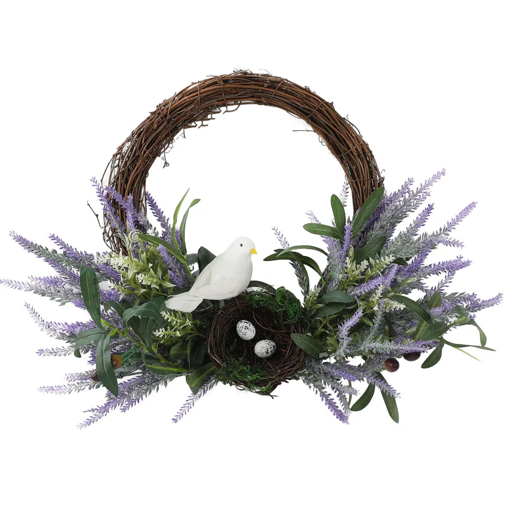

Bird's Nest Olive Branch Door Knocker Home Decors Easter Wreath Lilac 20inch With Veronica Wands Allium 18-inch Round Spring