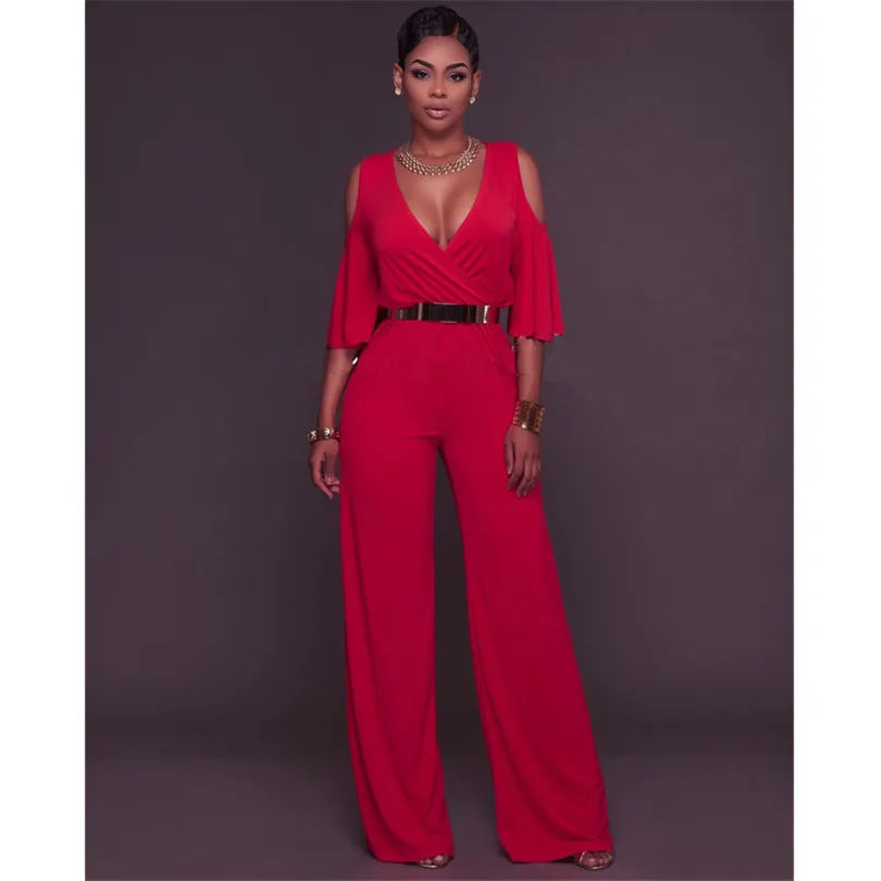 Африканская Женская одежда Комбинезоны M2057 2017 Новый V воротник плечо Лотос рукав