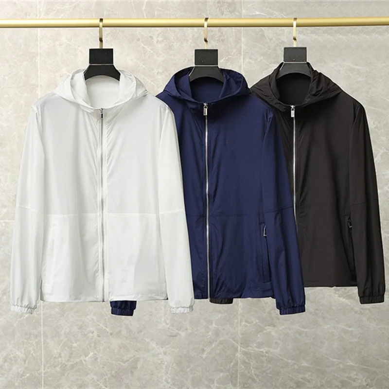 

Высококачественные мужские модные весенние куртки с капюшоном, однотонные тонкие кожаные солнцезащитные Пальто, повседневная мужская оде...