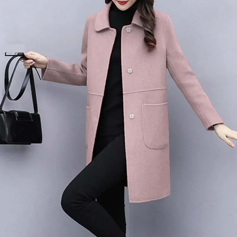 Женское шерстяное пальто сезон осень-зима 2021 стильная однобортная толстая