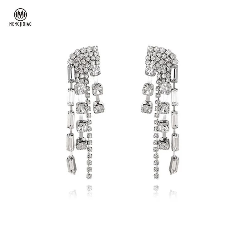 

MENGJIQIAO Korean TV Star Luxury Rhinestone Wing Tassel Drop Earrings For Women Girls Fashion Party Pendientes Jewelry Gifts