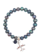 8-9mm Freshwater Round Pearl Bracelet With Sparkle Ball Silver Airplane Charm Stretchy Jewelry For Women Girls Gifts 7.5 Inch