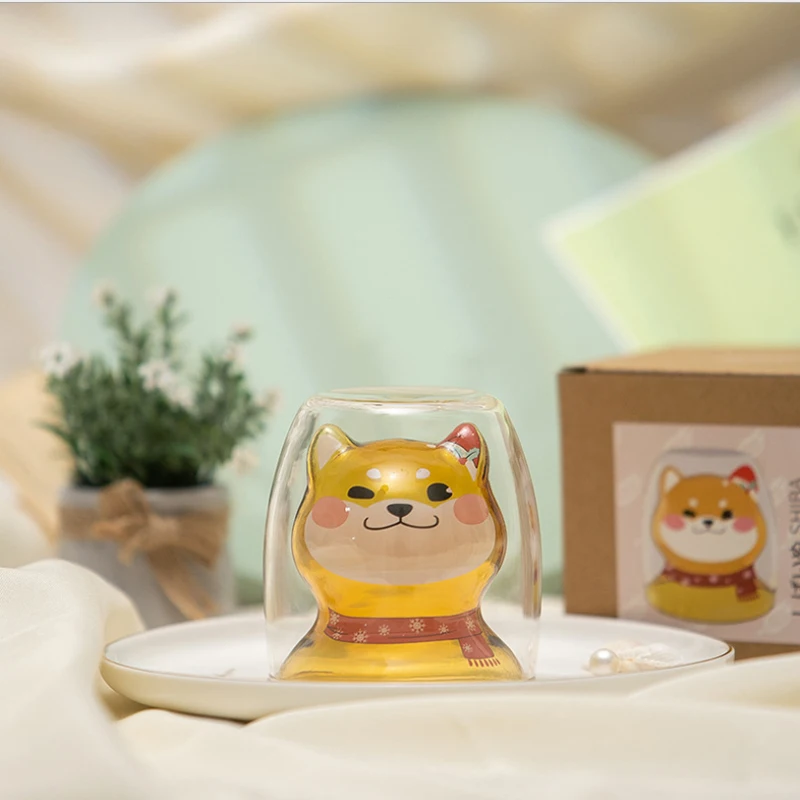 Креативная чашка Сиба ину 200 мл Детская Двойная высокая боросиликатная