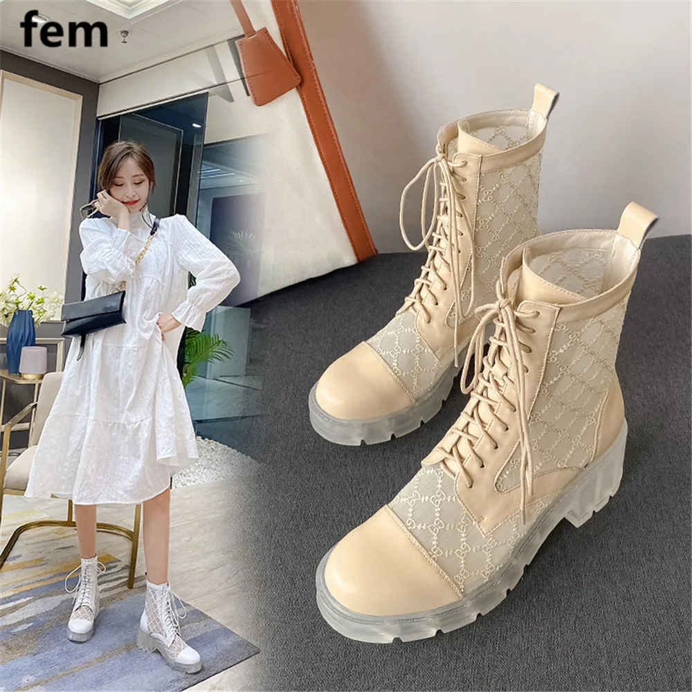 

Platform Shoes Crystal Heels Botines Mujer 2020 Mesh Summer Ankle Boots Cross Tied Boots For Women Lace Thick Bottom Lady Jelly