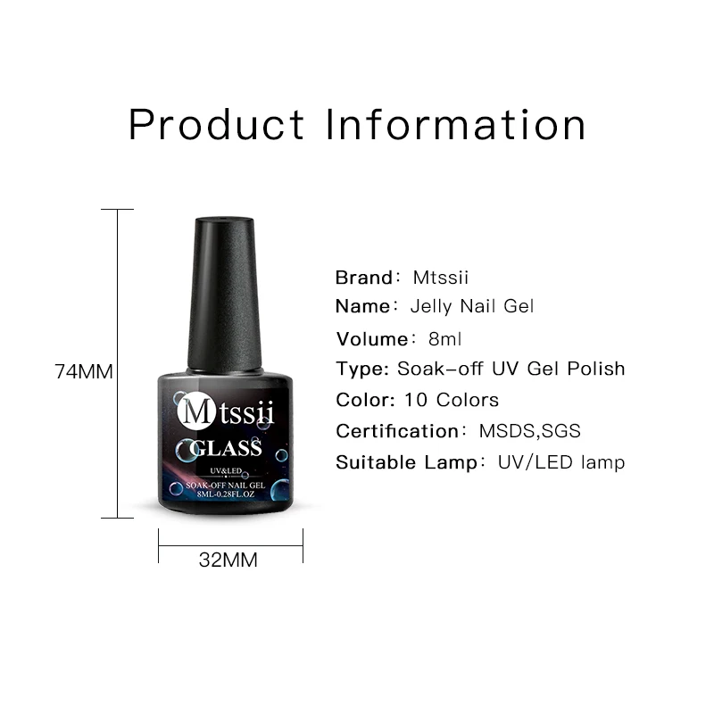 

Mtssii 8ML Jelly Glass Candy Gel Nail Polish Translucent Neon Color Soak Off Uv Varnish Mirror Titanium Gel Nail Manicures