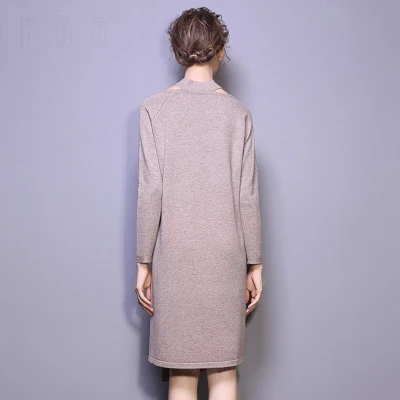 Женское вязаное платье с разрезом вечерние свободные платья свитера длинным