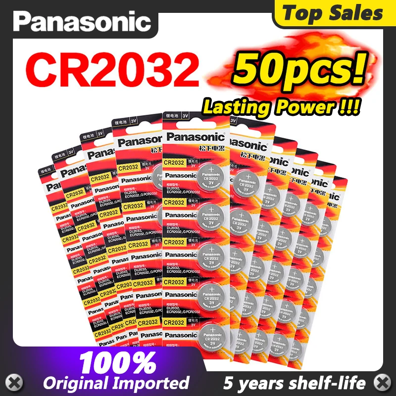

50 шт. оригинальный кнопочный аккумулятор PANASONIC cr2032 DL2032 ECR2032 5004LC KCR2032 BR2032 3 В, батарея для часов, электронных игрушек