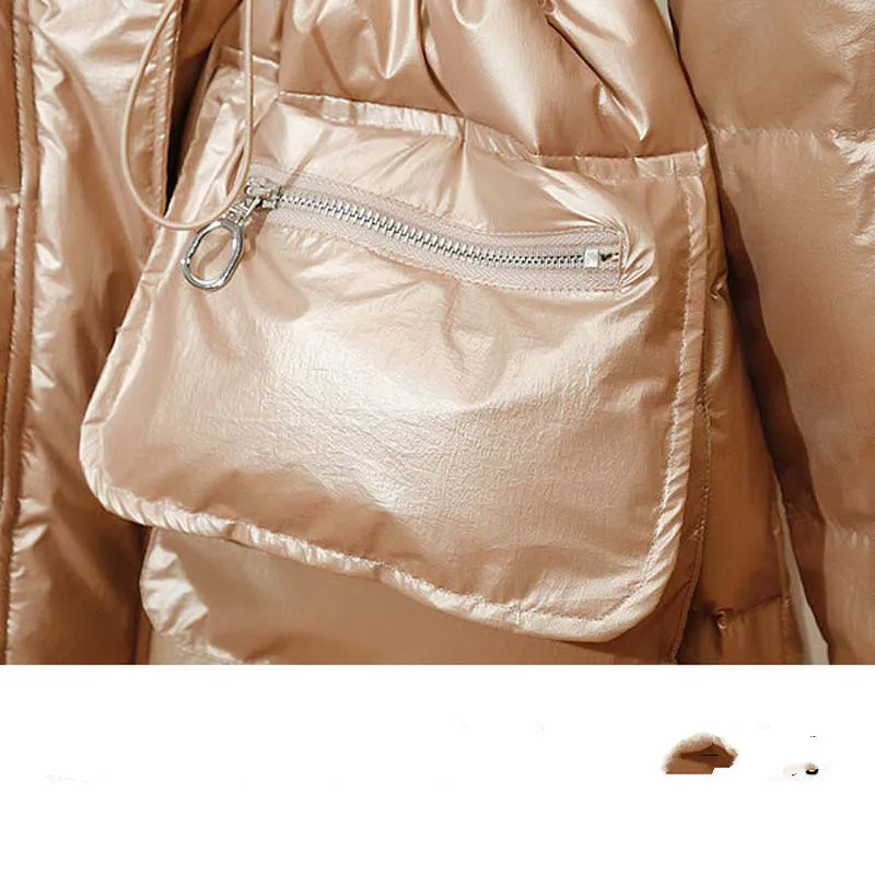 

2021 Women Winter Mid-Long White Duck Down Parkas Femle Light Weight Glossy Down Coat Lady Casual Thick Warm Hooded Outwear B182
