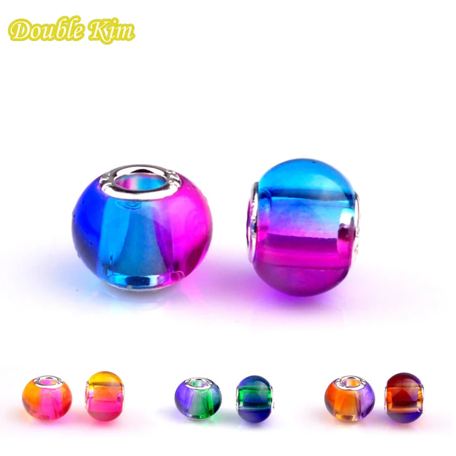 Чарм Радужное Стекло Большое Отверстие Бусины Натуральный Камень и Круглая Форма Подходят для Браслета Браслета для Женщин Модные Украшения DIY Подарок.